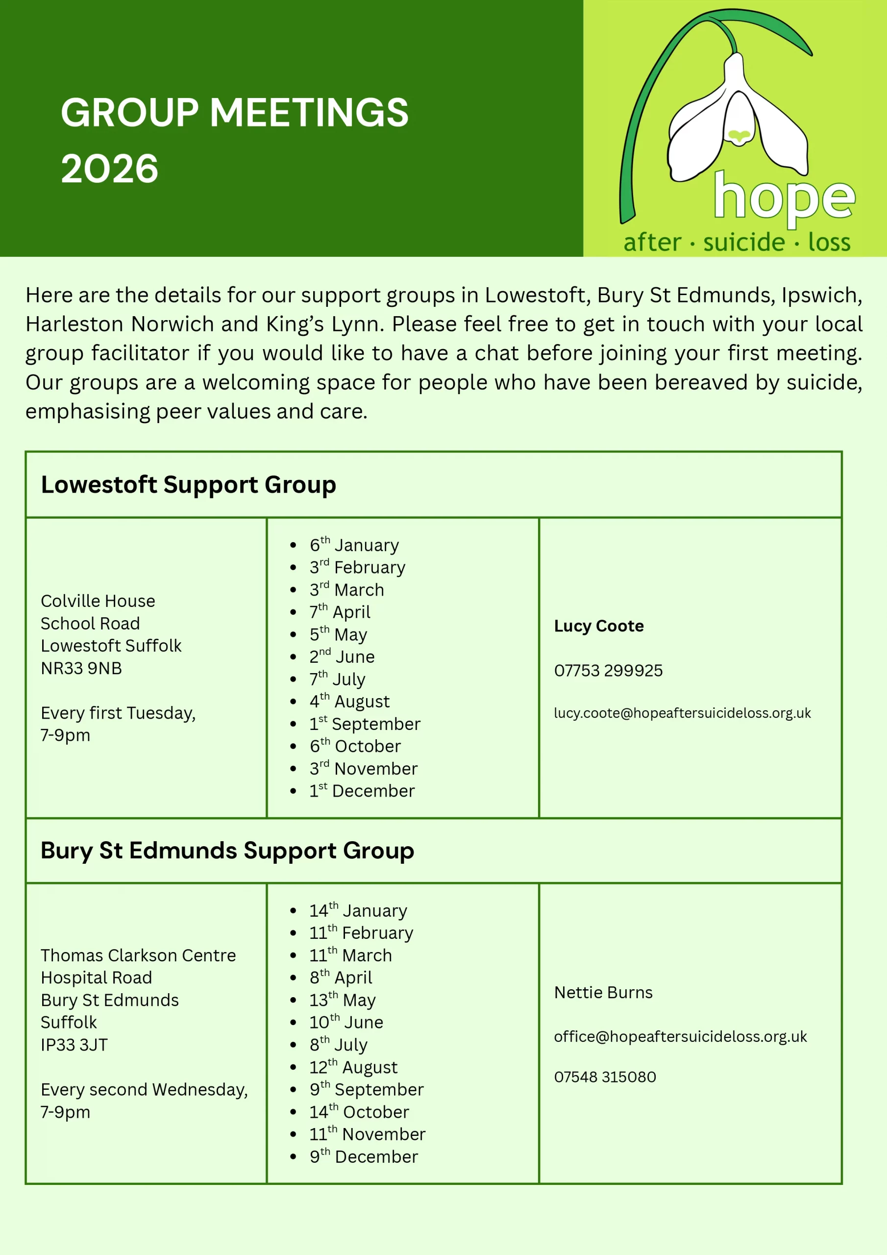 HOPE Groups Calendar 2026