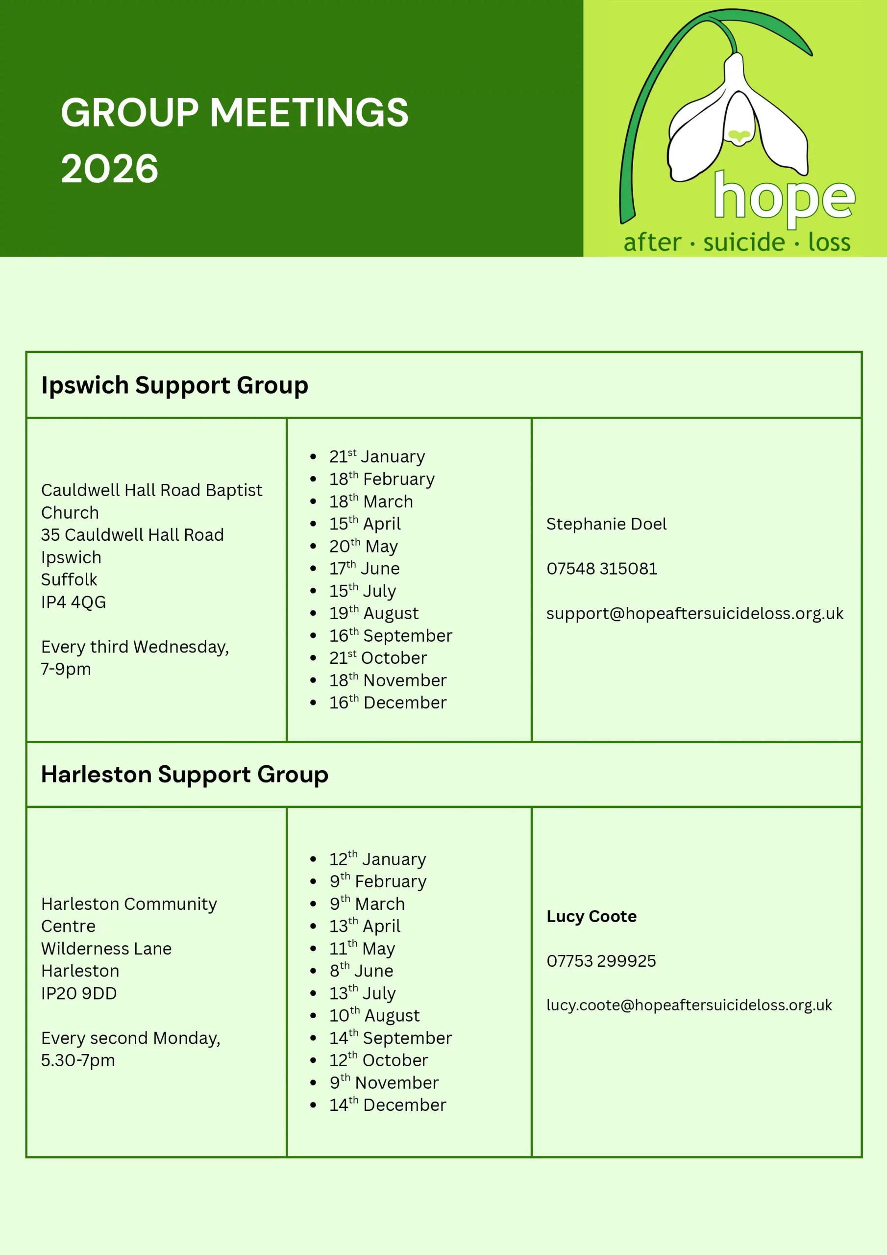 HOPE Groups Calendar 2026