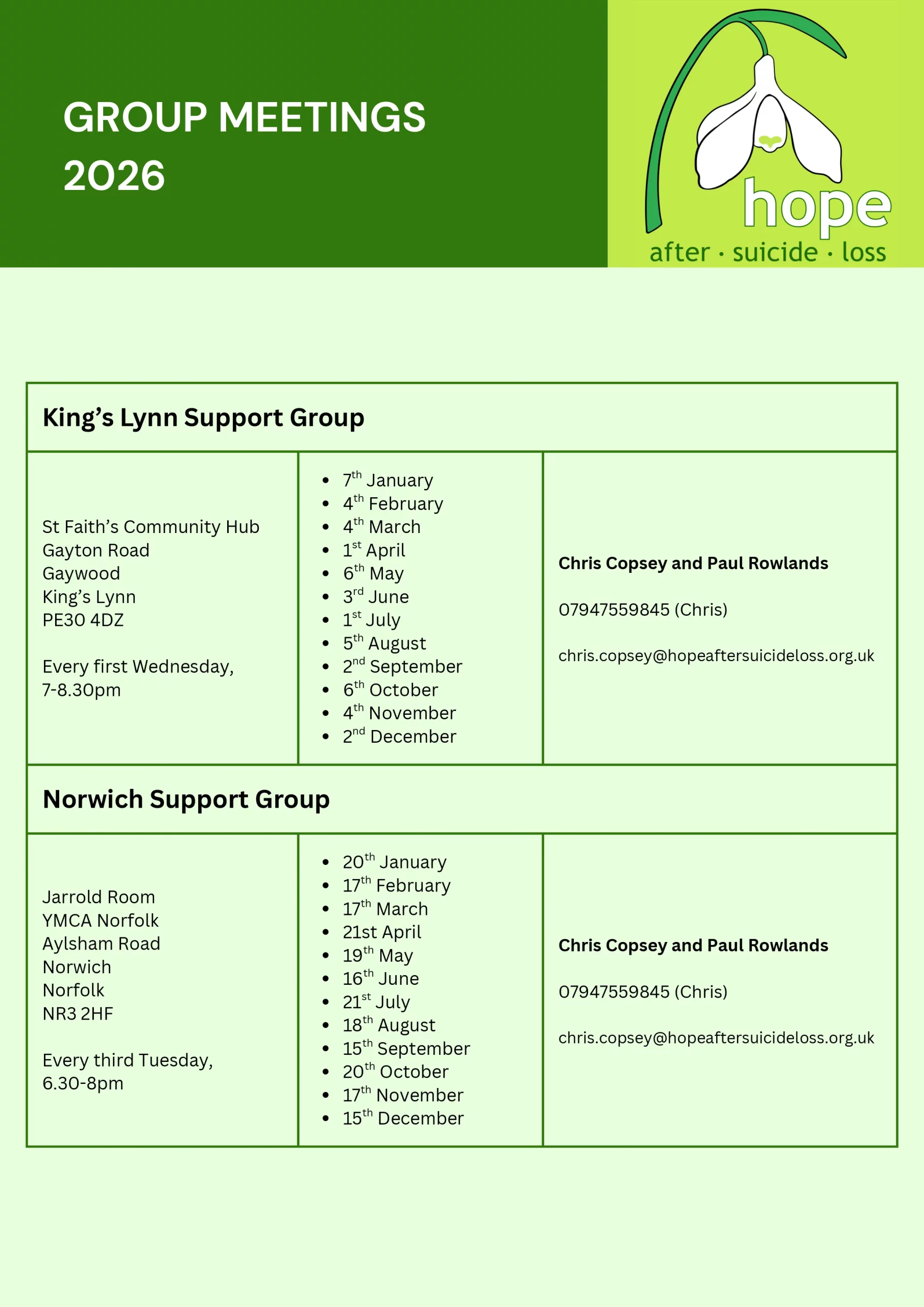 HOPE Groups Calendar 2026